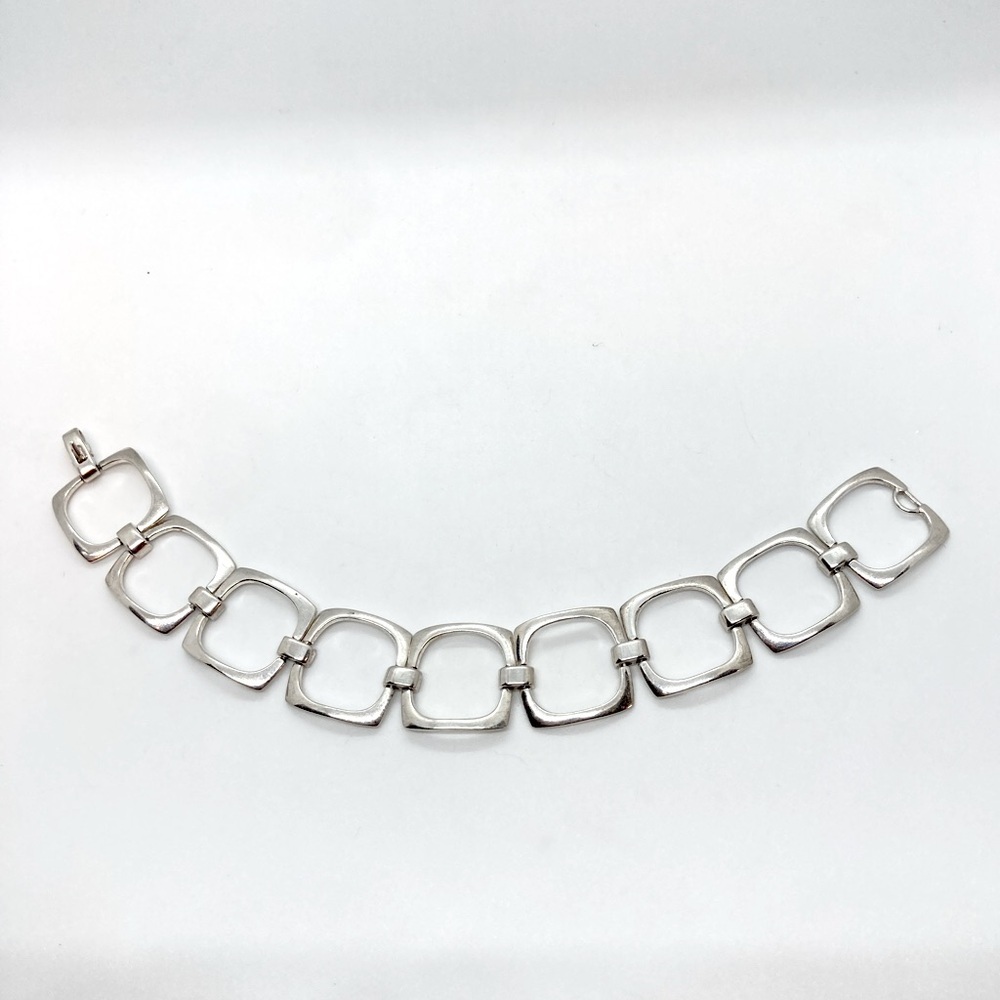Vtg Sterling Silver Modernist Open Square Link Bracelet 925 Italy | 7.9” | 22g